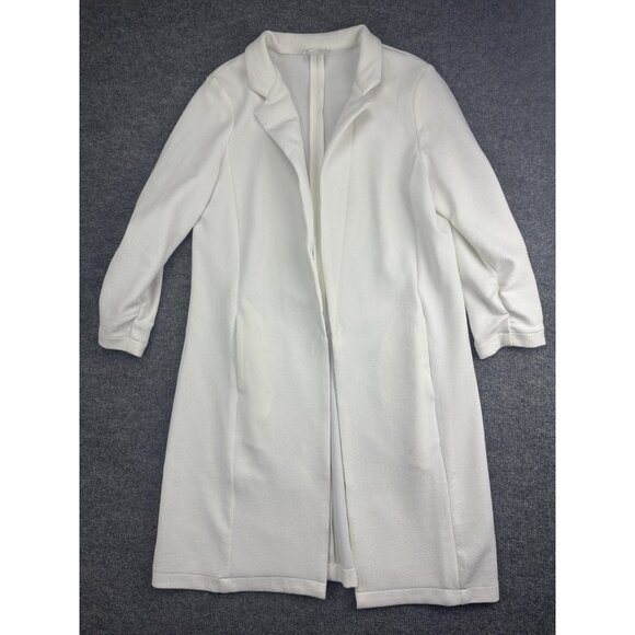 HAVE Coat Womens Large White Textured Open Front Collarless Long Jacket Pockets - Picture 1 of 8